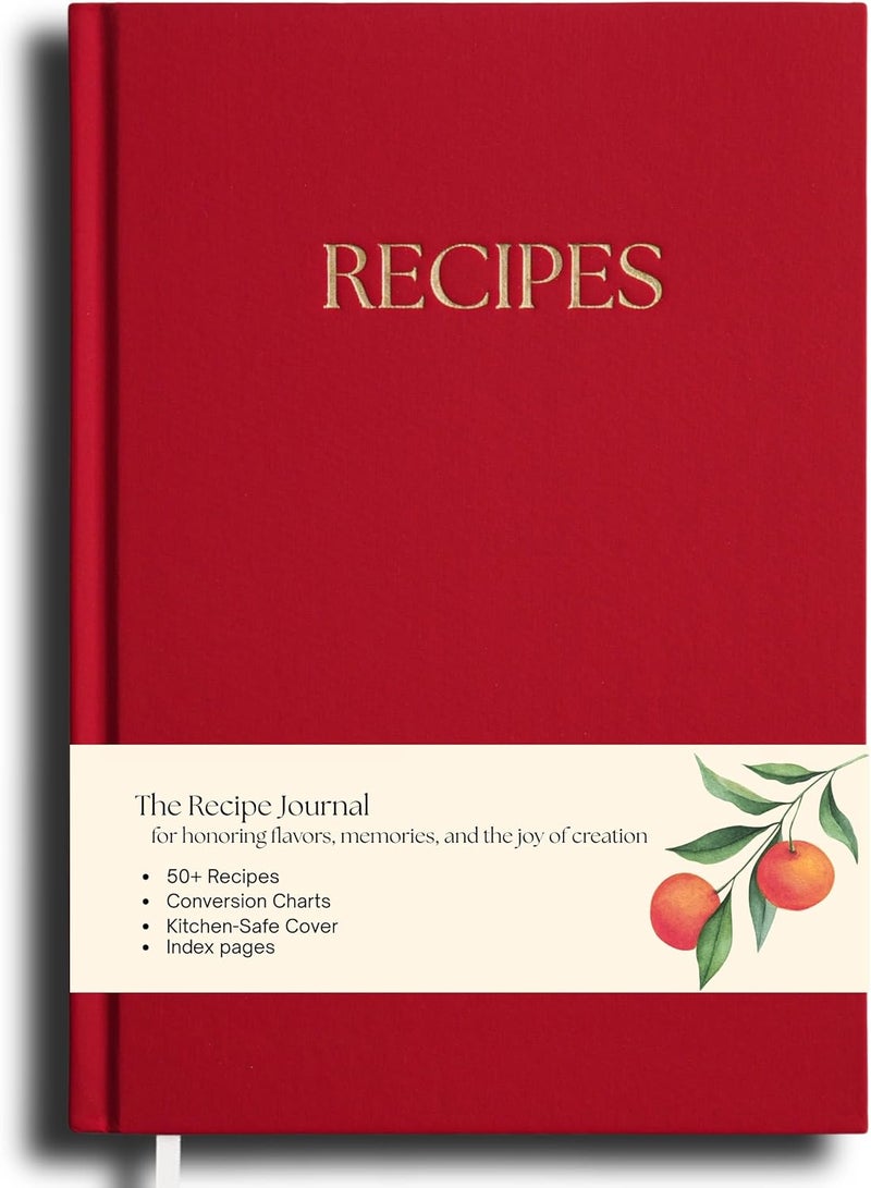 Paperell Recipe Book - Blank Recipe Book - Premium Water-Resistant Fabric Hard-Cover Recipe Journal - Recipe Notebook - Keepsake Gift for Mom - Red - Image 1